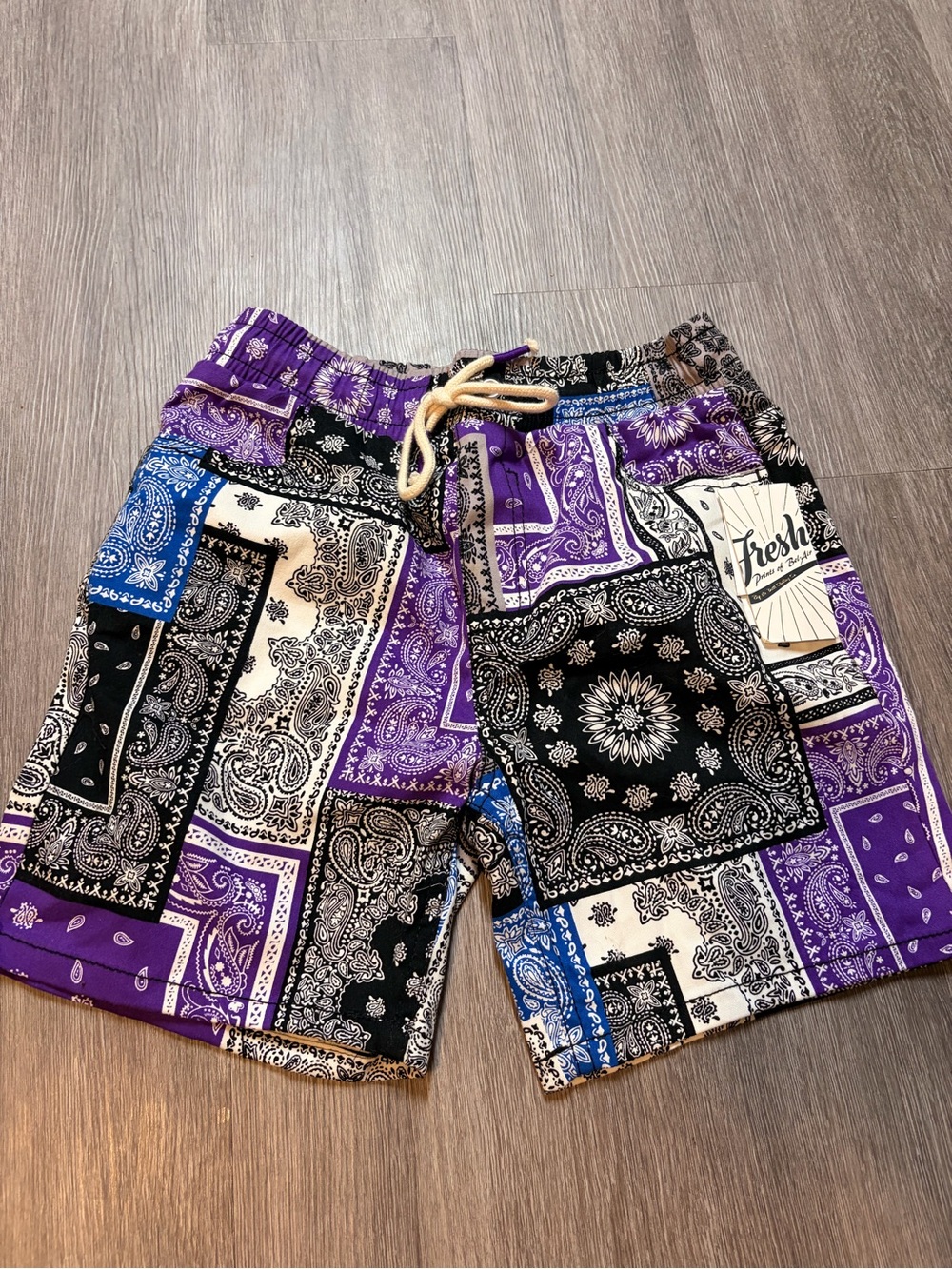 Freshman Men's Patchwork Bandana Shorts - Purple, Black, Blue, Cream